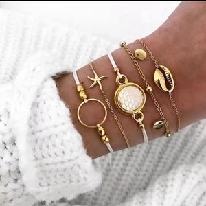 5 Piece White & Gold Bracelet Set